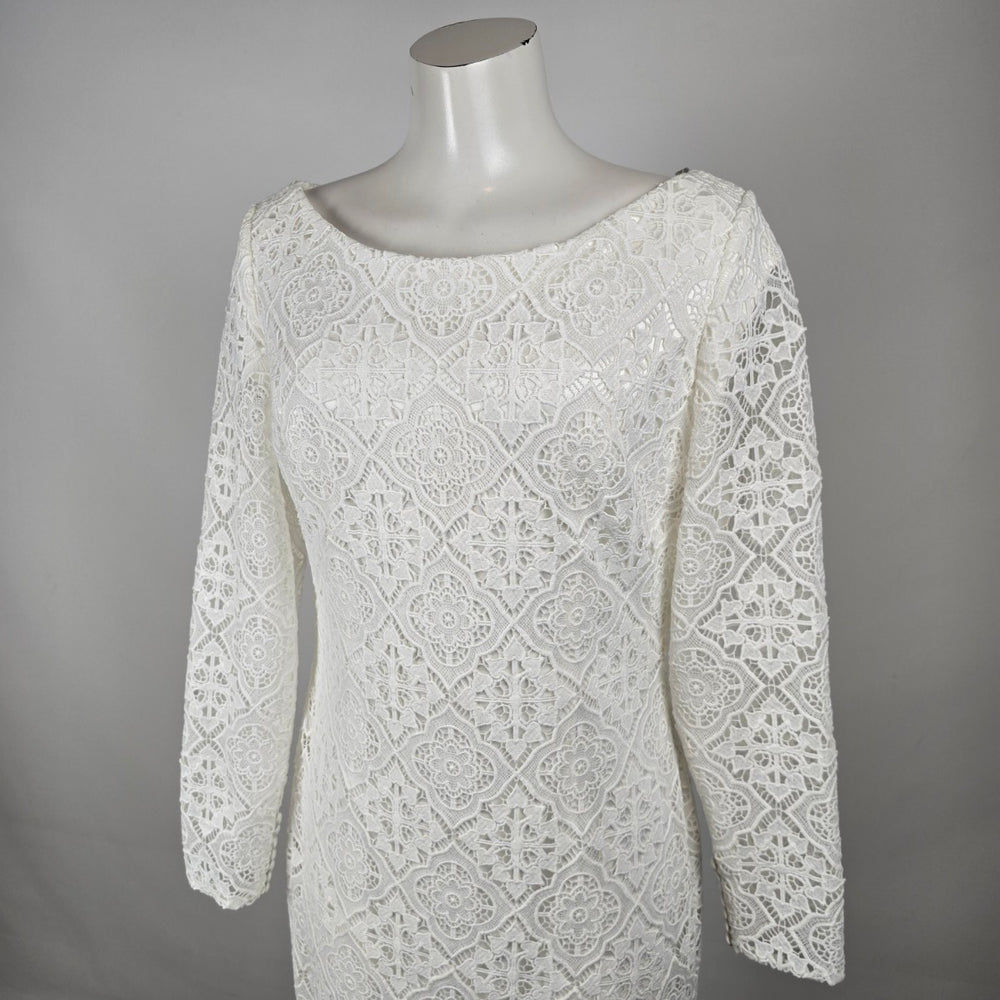Modest by Mon Cheri White Lace Long Sleeve Wedding Dress Size 14