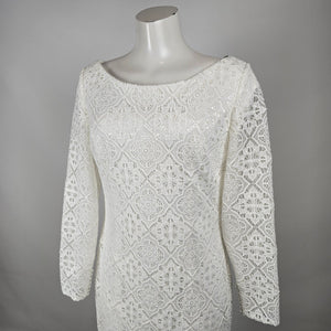 Modest by Mon Cheri White Lace Long Sleeve Wedding Dress Size 14