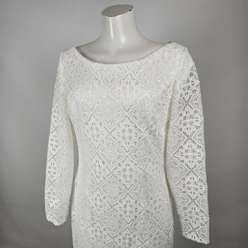 Modest by Mon Cheri White Lace Long Sleeve Wedding Dress Size 14