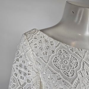 Modest by Mon Cheri White Lace Long Sleeve Wedding Dress Size 14