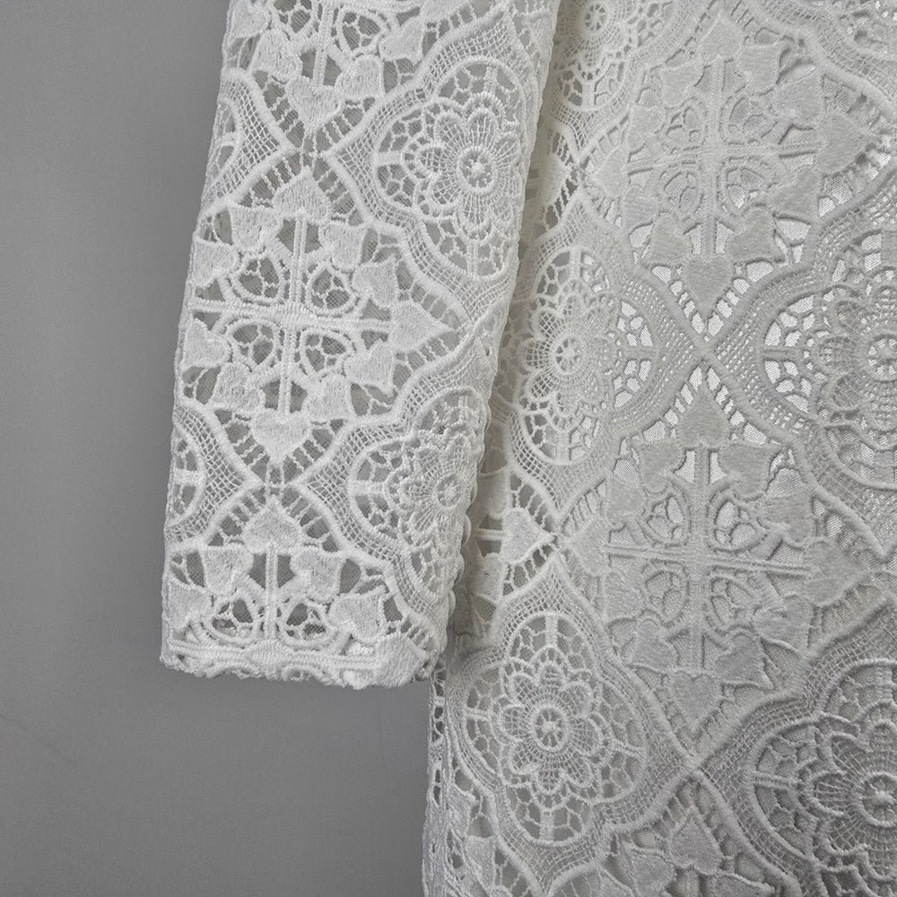 Modest by Mon Cheri White Lace Long Sleeve Wedding Dress Size 14