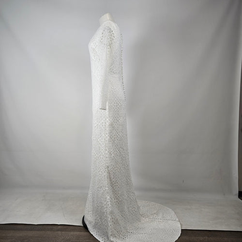 Modest by Mon Cheri White Lace Long Sleeve Wedding Dress Size 14