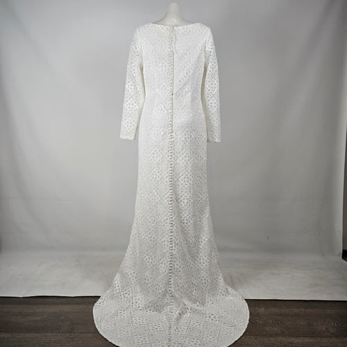 Modest by Mon Cheri White Lace Long Sleeve Wedding Dress Size 14