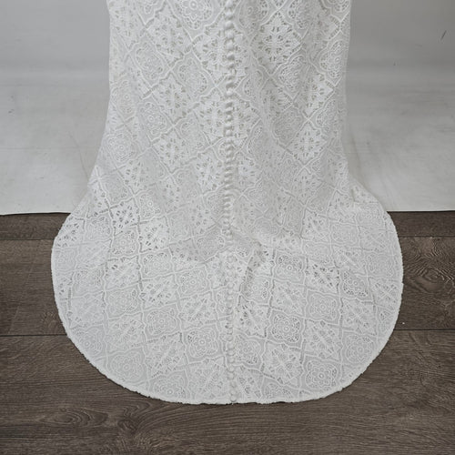 Modest by Mon Cheri White Lace Long Sleeve Wedding Dress Size 14