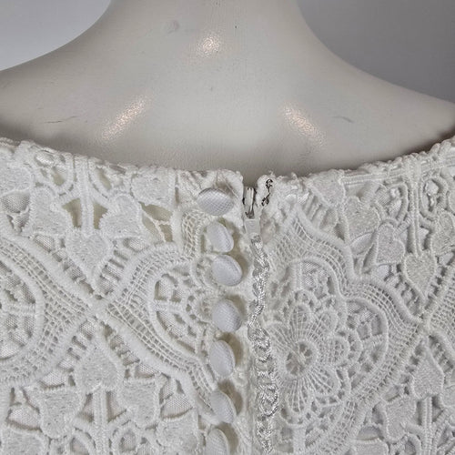 Modest by Mon Cheri White Lace Long Sleeve Wedding Dress Size 14