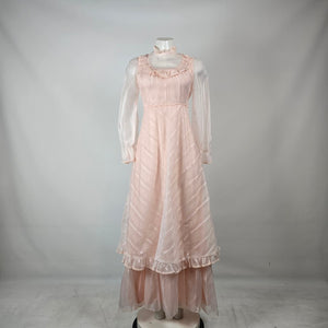 Vintage 1970s House of Nu-Mode Blush Pink Prairie Maxi Dress Size S