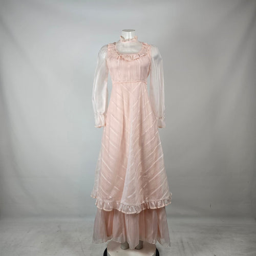 Vintage 1970s House of Nu-Mode Blush Pink Prairie Maxi Dress Size S