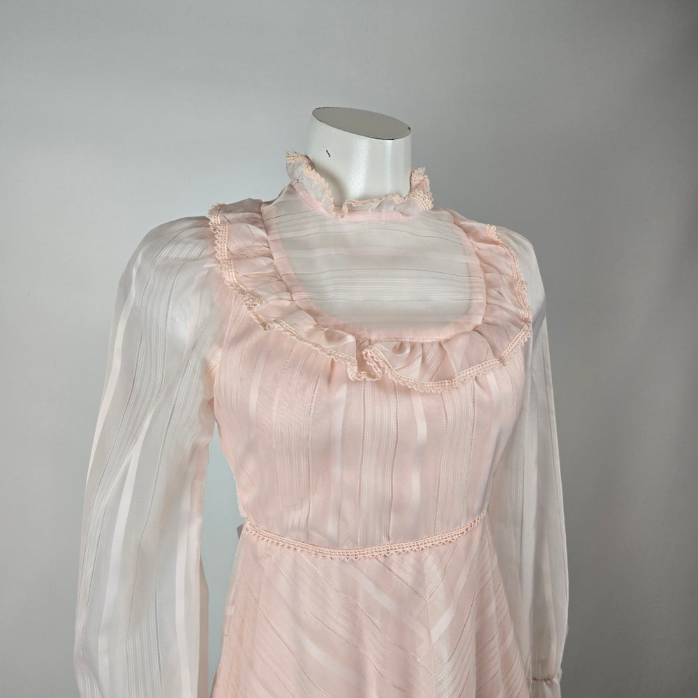 Vintage 1970s House of Nu-Mode Blush Pink Prairie Maxi Dress Size S