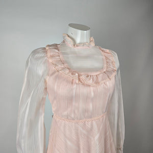 Vintage 1970s House of Nu-Mode Blush Pink Prairie Maxi Dress Size S