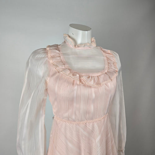Vintage 1970s House of Nu-Mode Blush Pink Prairie Maxi Dress Size S