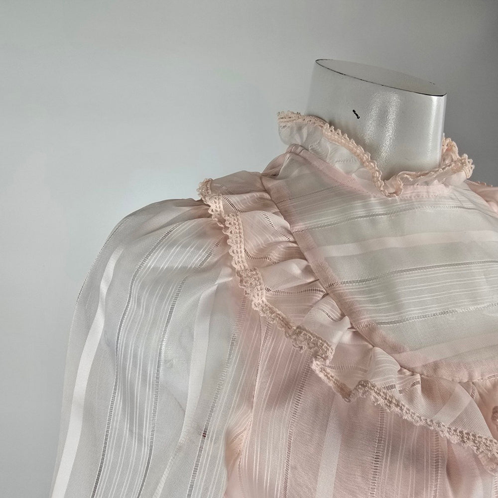 Vintage 1970s House of Nu-Mode Blush Pink Prairie Maxi Dress Size S