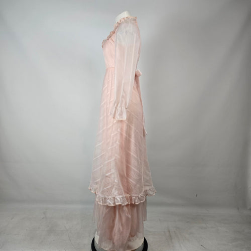 Vintage 1970s House of Nu-Mode Blush Pink Prairie Maxi Dress Size S