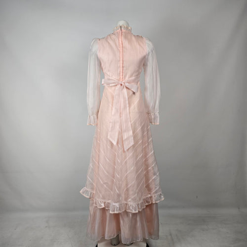 Vintage 1970s House of Nu-Mode Blush Pink Prairie Maxi Dress Size S