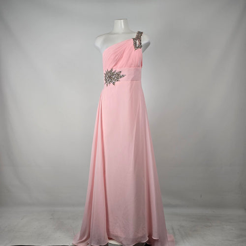 Pink One Shoulder Beaded Formal Gown Size 13