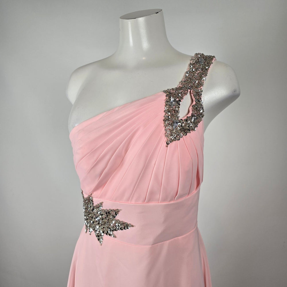 Pink One Shoulder Beaded Formal Gown Size 13