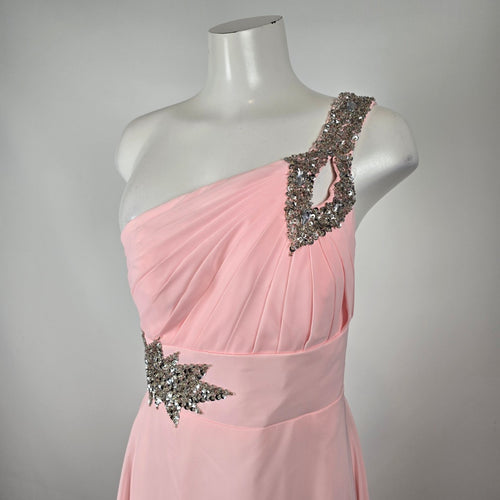 Pink One Shoulder Beaded Formal Gown Size 13