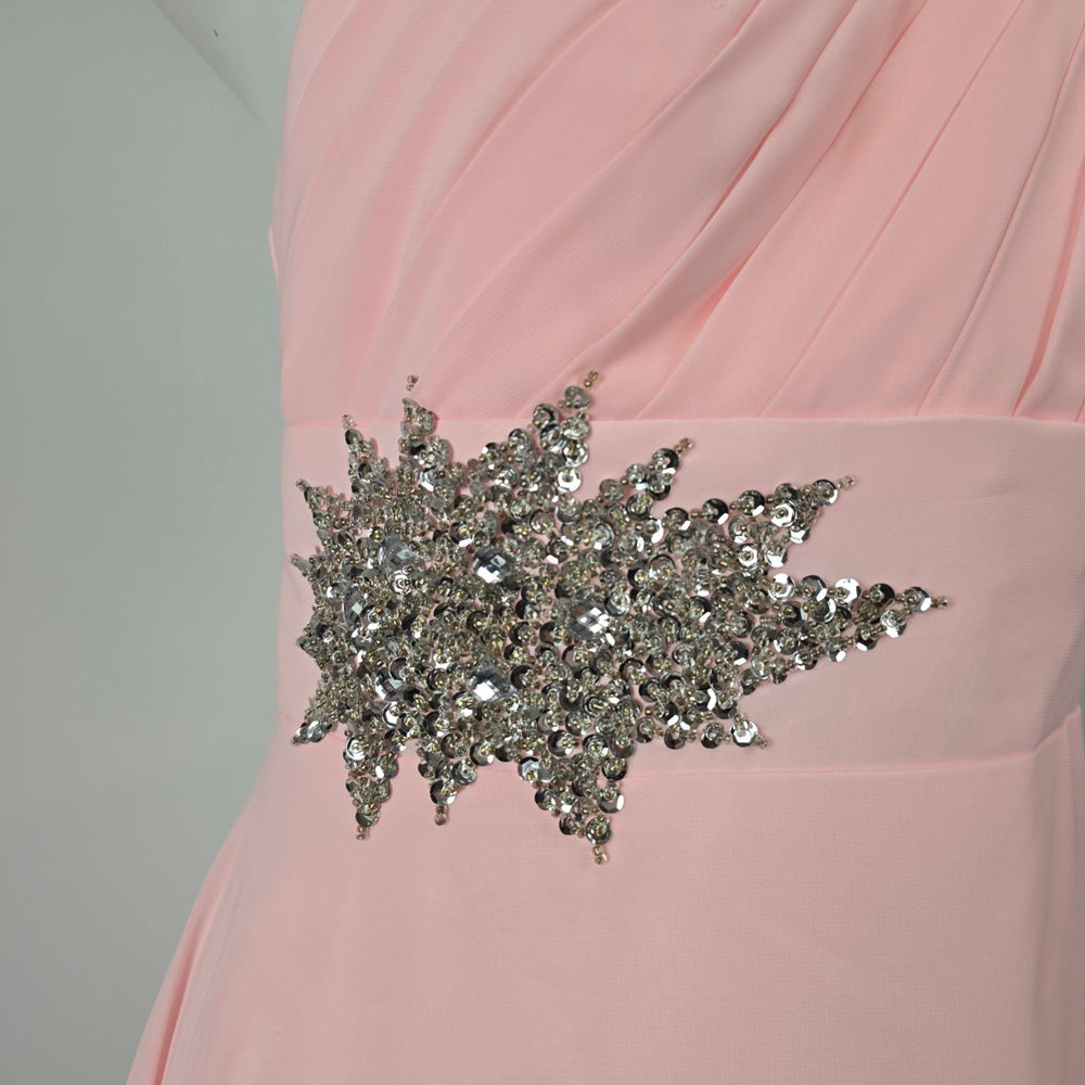 Pink One Shoulder Beaded Formal Gown Size 13