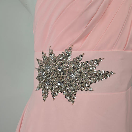 Pink One Shoulder Beaded Formal Gown Size 13