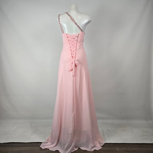 Pink One Shoulder Beaded Formal Gown Size 13