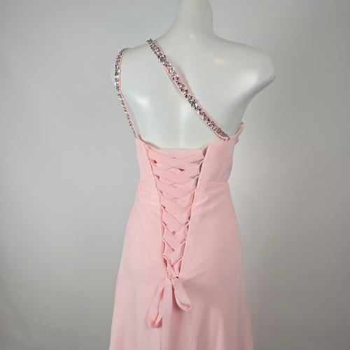 Pink One Shoulder Beaded Formal Gown Size 13