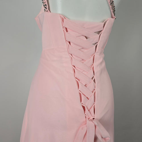 Pink One Shoulder Beaded Formal Gown Size 13