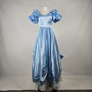 Vintage 1980s Jeri Originals Blue Satin Puff Sleeve Gown