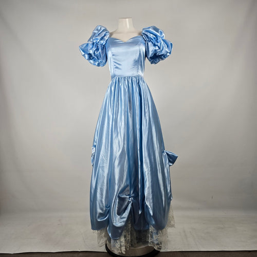 Vintage 1980s Jeri Originals Blue Satin Puff Sleeve Gown