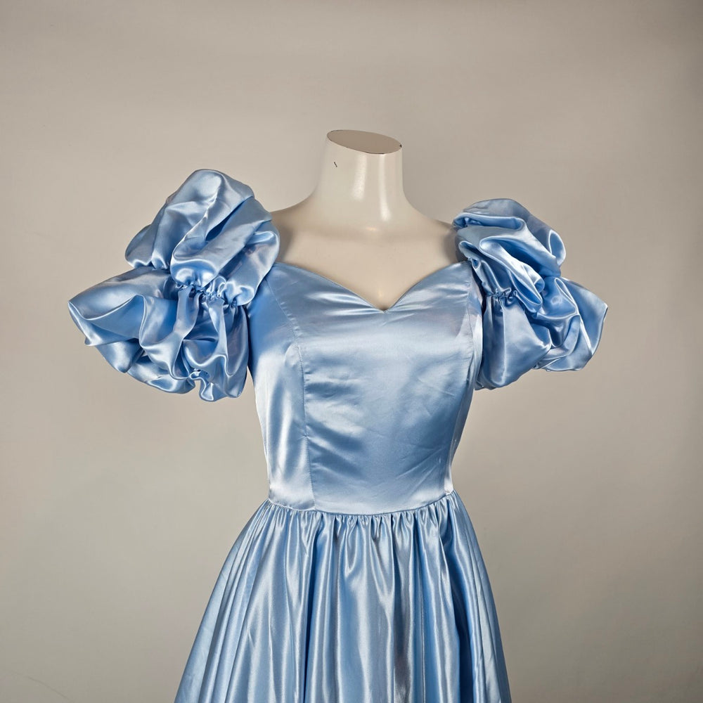 Vintage 1980s Jeri Originals Blue Satin Puff Sleeve Gown