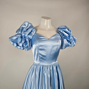 Vintage 1980s Jeri Originals Blue Satin Puff Sleeve Gown