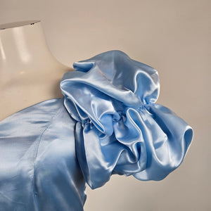 Vintage 1980s Jeri Originals Blue Satin Puff Sleeve Gown