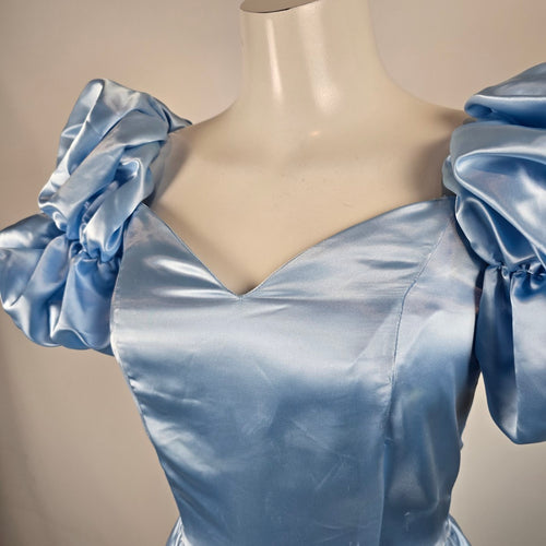 Vintage 1980s Jeri Originals Blue Satin Puff Sleeve Gown