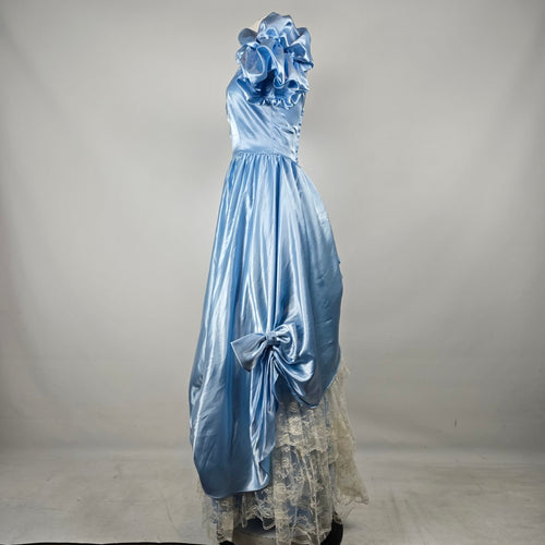 Vintage 1980s Jeri Originals Blue Satin Puff Sleeve Gown