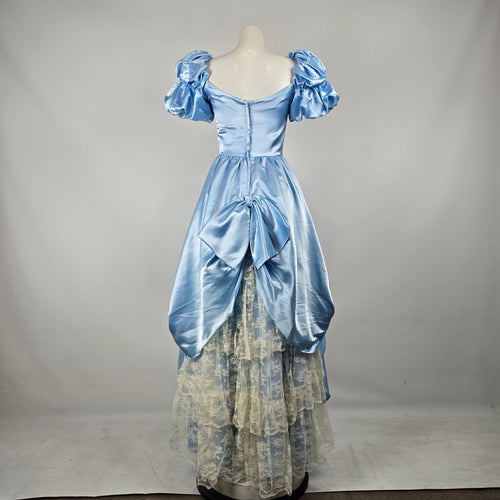 Vintage 1980s Jeri Originals Blue Satin Puff Sleeve Gown