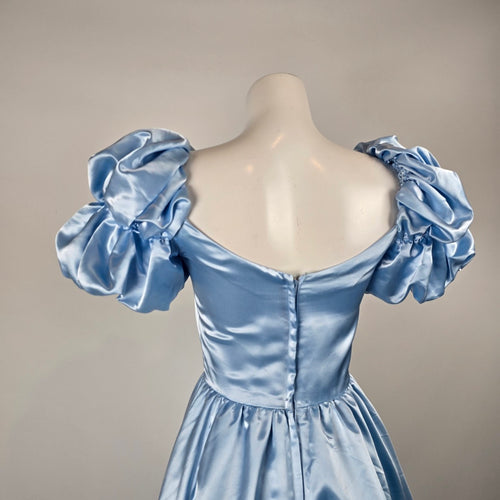 Vintage 1980s Jeri Originals Blue Satin Puff Sleeve Gown