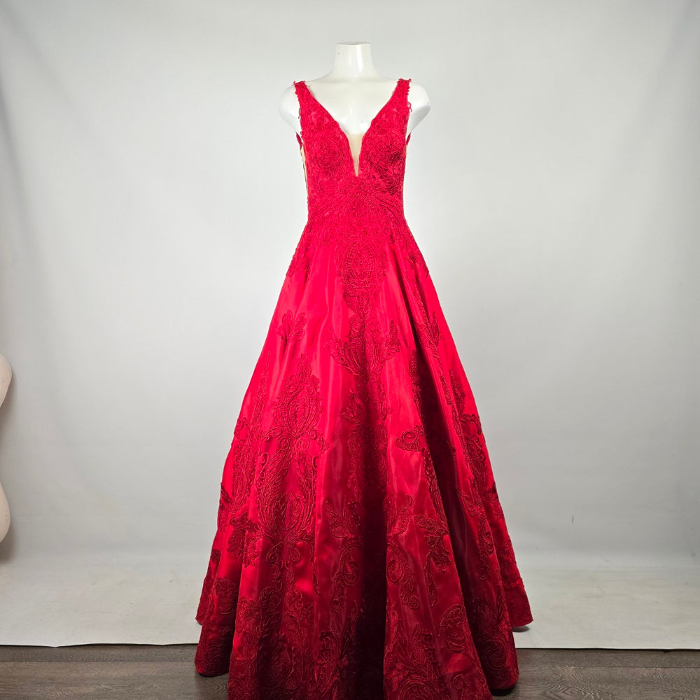 Morilee Madeline Gardner Red Lace Ball Gown Formal Dress Size 8