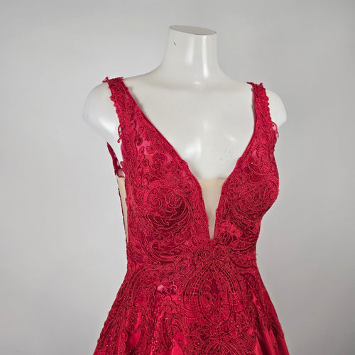 Morilee Madeline Gardner Red Lace Ball Gown Formal Dress Size 8