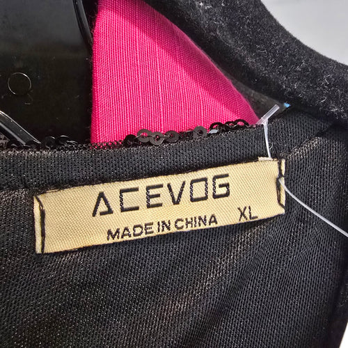 ACEVOG Black Sequin Long Sleeve Party Dress Size XL