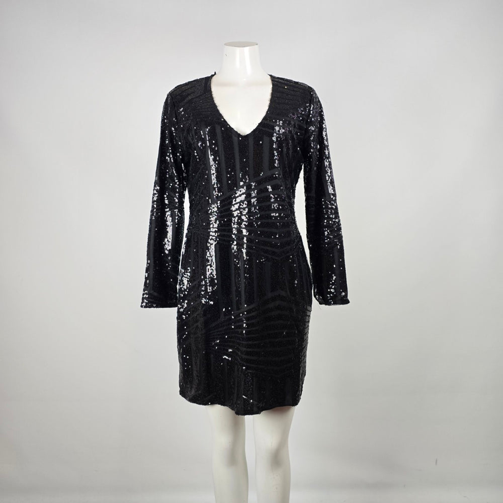 ACEVOG Black Sequin Long Sleeve Party Dress Size XL