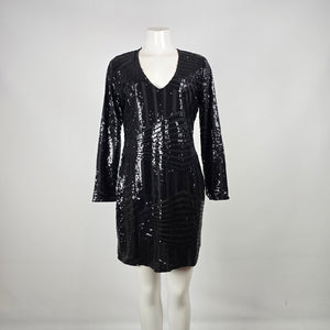 ACEVOG Black Sequin Long Sleeve Party Dress Size XL