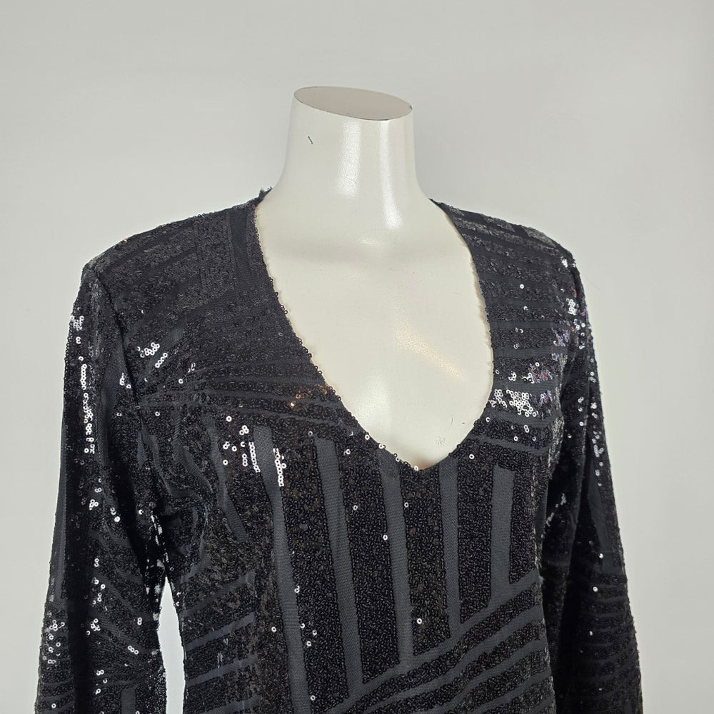 ACEVOG Black Sequin Long Sleeve Party Dress Size XL