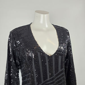 ACEVOG Black Sequin Long Sleeve Party Dress Size XL