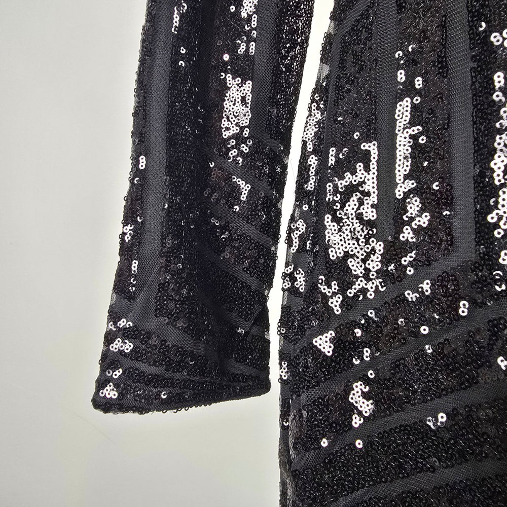 ACEVOG Black Sequin Long Sleeve Party Dress Size XL