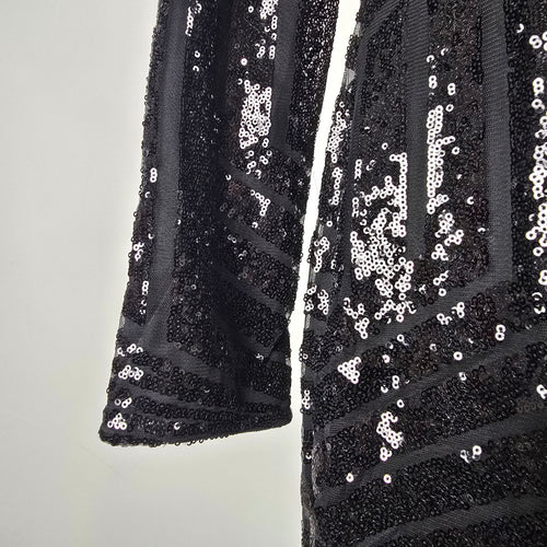 ACEVOG Black Sequin Long Sleeve Party Dress Size XL