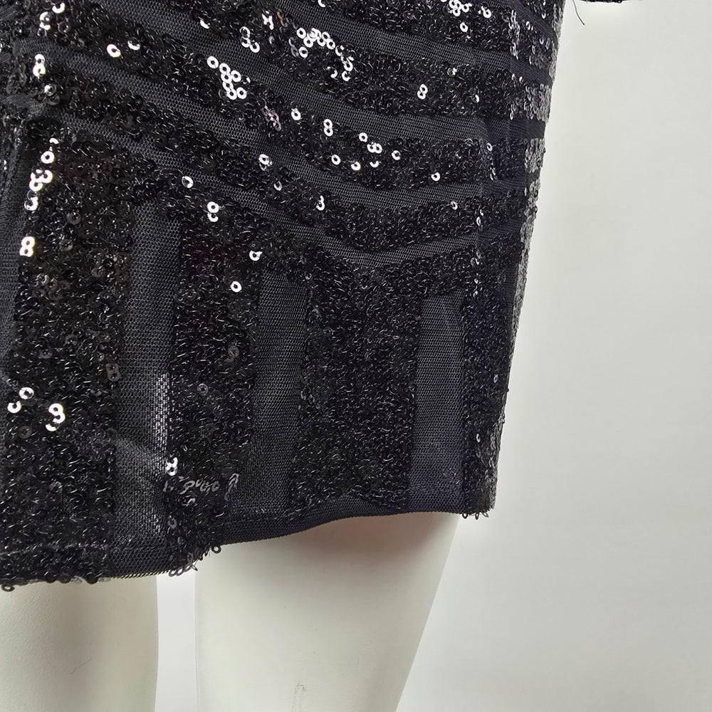 ACEVOG Black Sequin Long Sleeve Party Dress Size XL