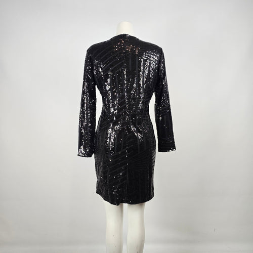ACEVOG Black Sequin Long Sleeve Party Dress Size XL