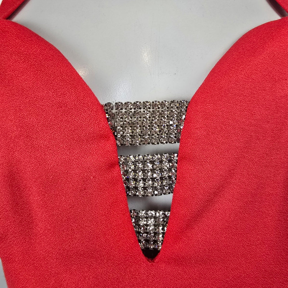 Vintage Lori Ann Montreal Red Rhinestone Cocktail Dress Size 8