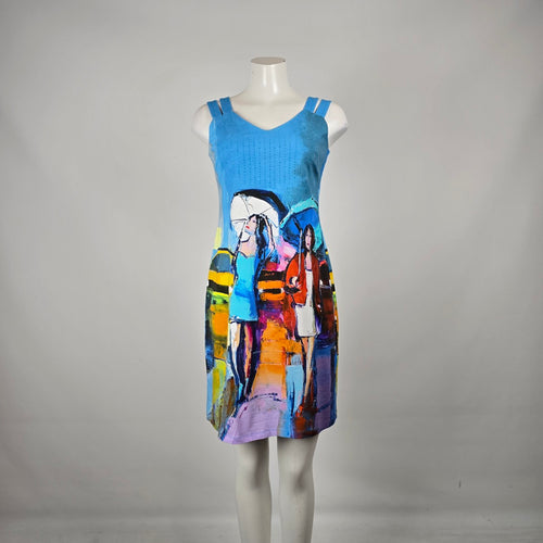 Dolcezza Simply Art Blue Art Print Dress Size S