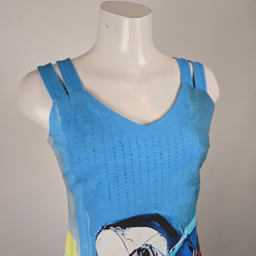 Dolcezza Simply Art Blue Art Print Dress Size S