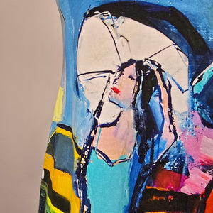 Dolcezza Simply Art Blue Art Print Dress Size S