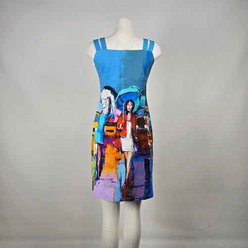 Dolcezza Simply Art Blue Art Print Dress Size S
